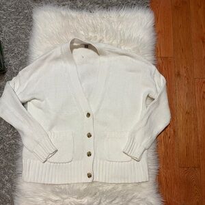 White Cardigan Sweater with Brown Buttons